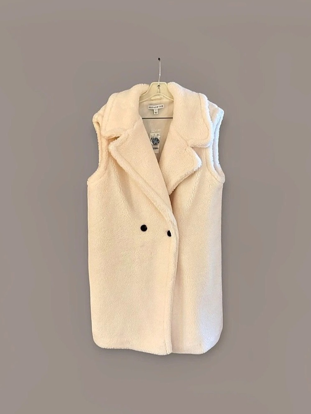 And Now This Cream Faux Shearling Vest NWT